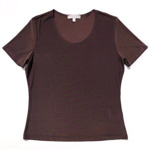 Vintage Suzie short sleeve top blouse women Large stretch chocolate brown basic